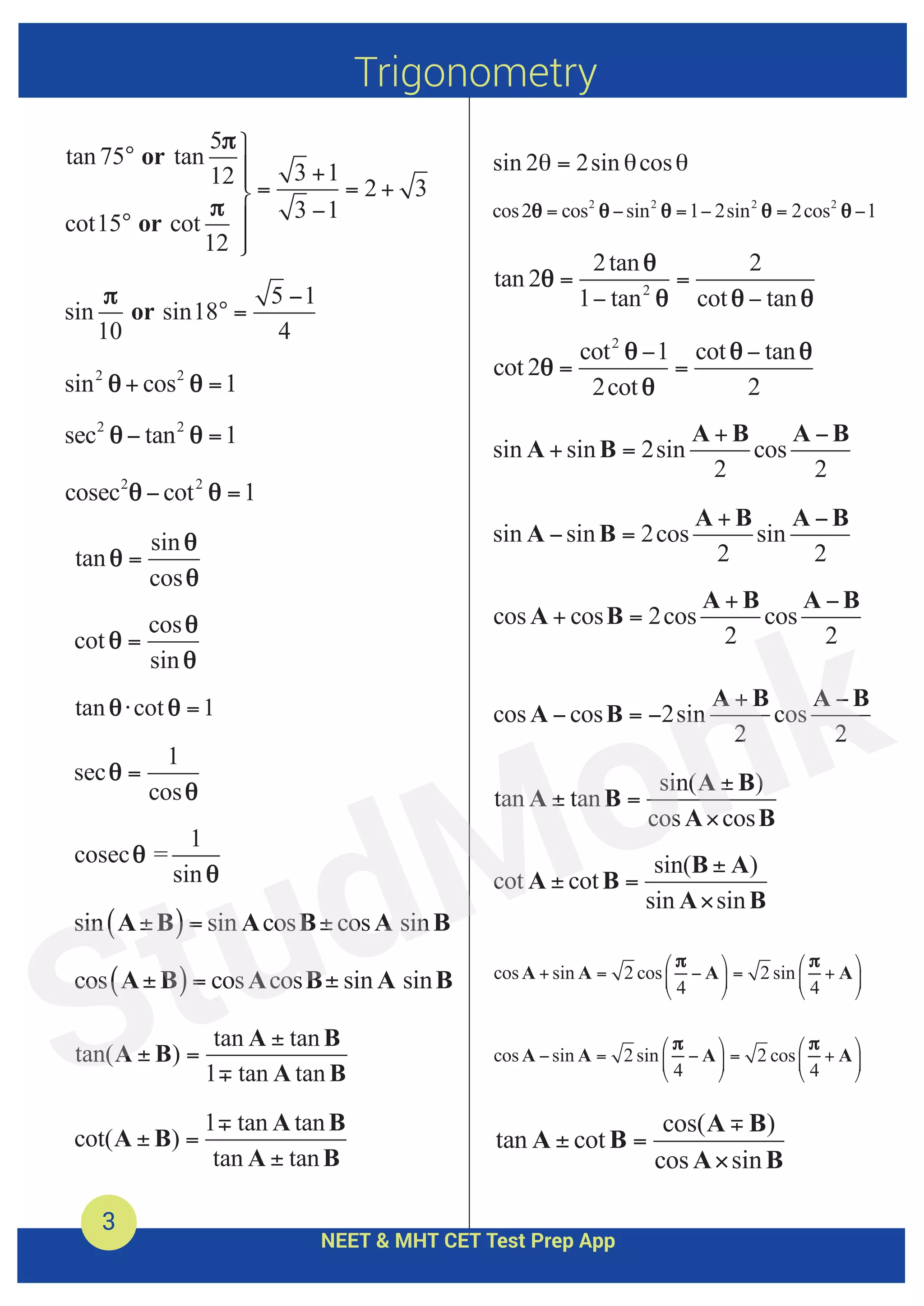 Important Formulas Pdf For Physics Mathematics Studmonk Pdf
