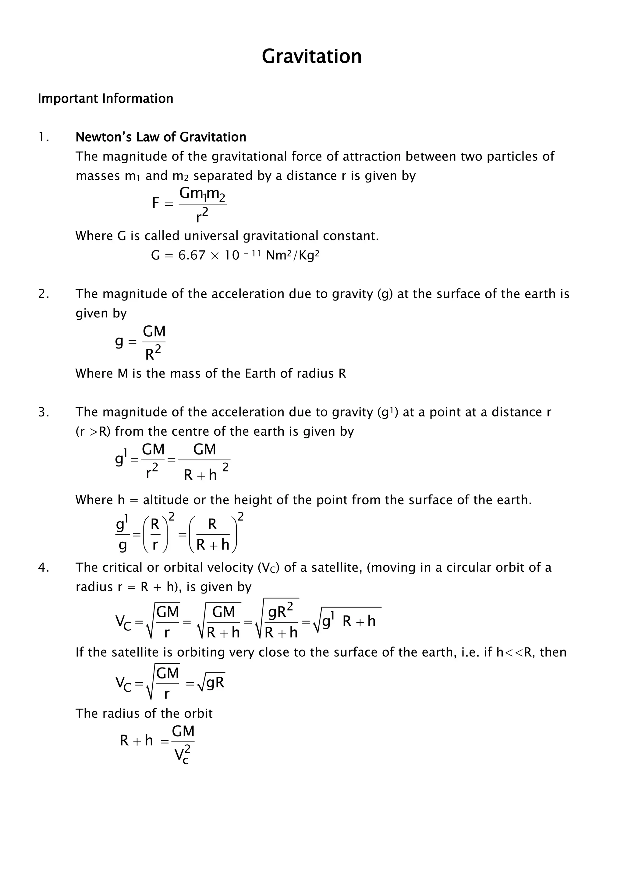 Important points on Gravitation for JEE Main 2015 | PDF