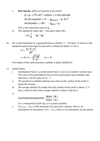 Important points on Gravitation for JEE Main 2015 | PDF