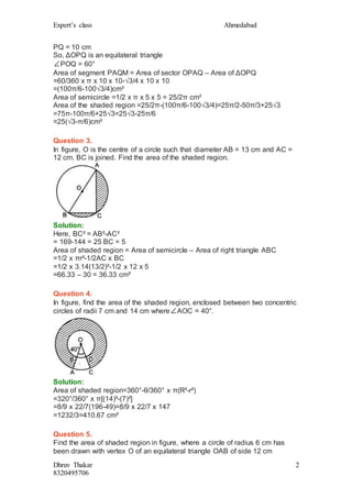 Important questions for class 10 maths chapter 12 areas related to ...