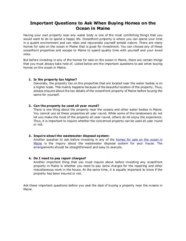 questions to ask when buying a home