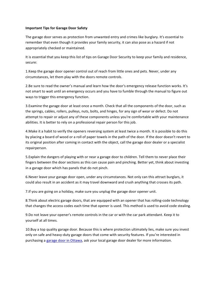 Important Tips For Garage Door Safety