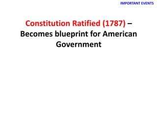IMPORTANT EVENTS
Constitution Ratified (1787) –
Becomes blueprint for American
Government
 