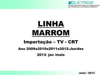 maio / 2013
LINHA
MARROM
Importação – TV - CRT
Ano 2009x2010x2011x2012-Jan/dez
2013- jan /maio
 
