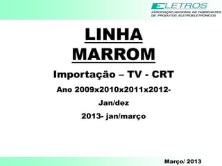 Março/ 2013
LINHA
MARROM
Importação – TV - CRT
Ano 2009x2010x2011x2012-
Jan/dez
2013- jan/março
 