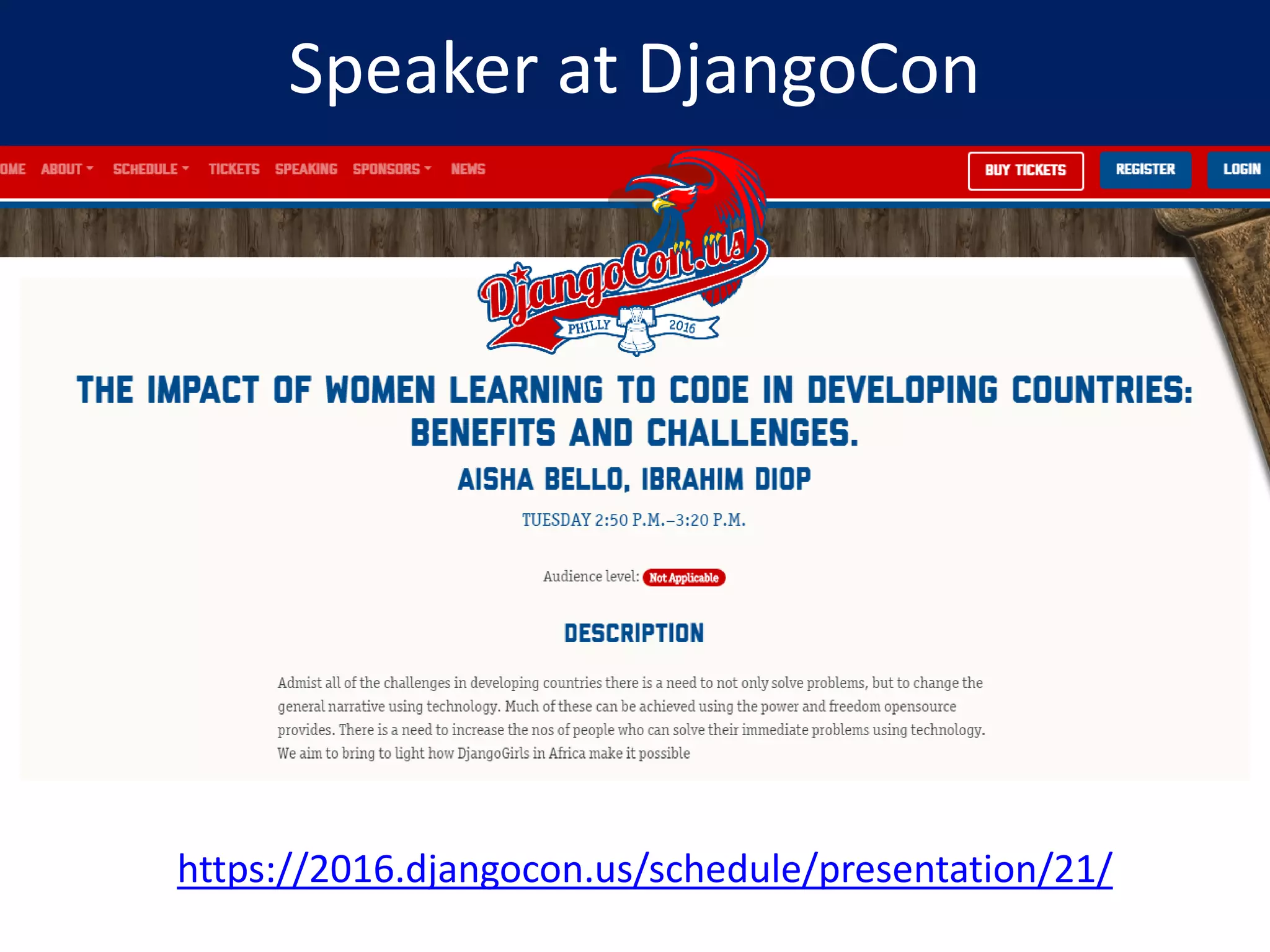 Speaker at DjangoCon
https://2016.djangocon.us/schedule/presentation/21/
 