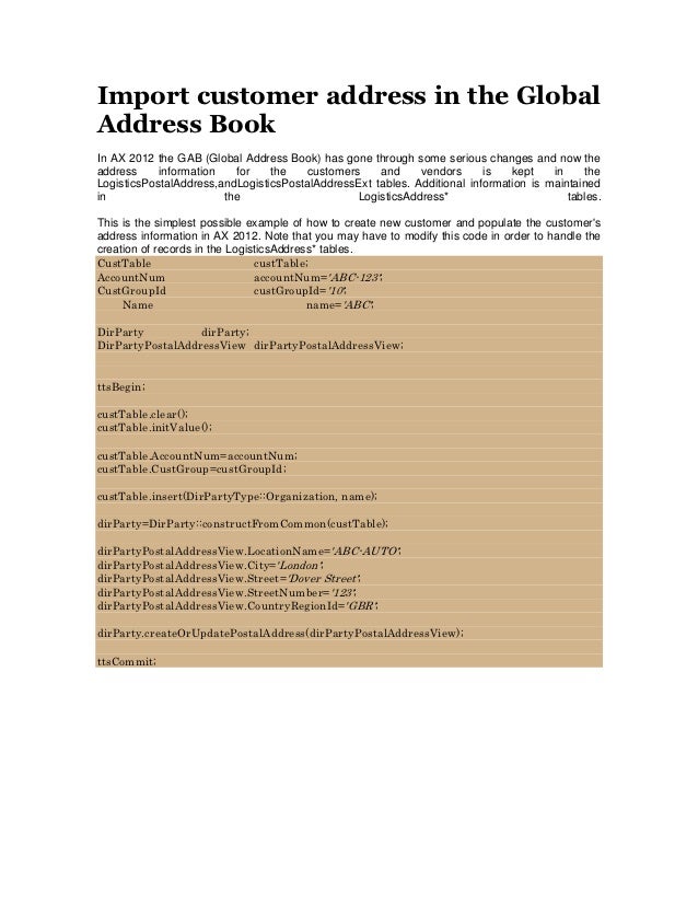 customer address book