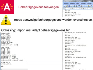 Beheersgegevens toevoegen reeds aanwezige beheergegevens worden overschreven Oplossing: import met adapl  beheersgegevens.bin  