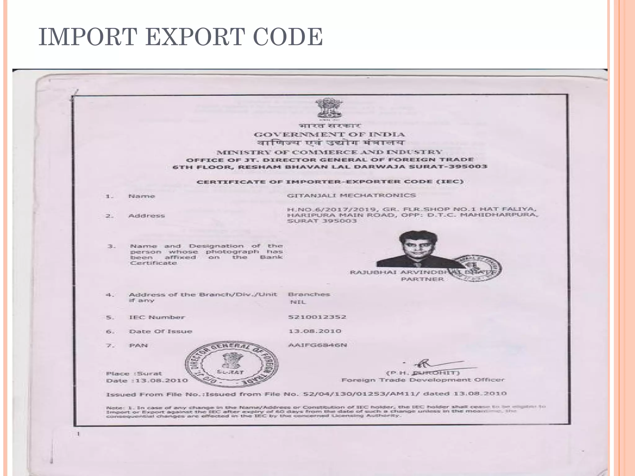 IMPORT EXPORT CODE
 