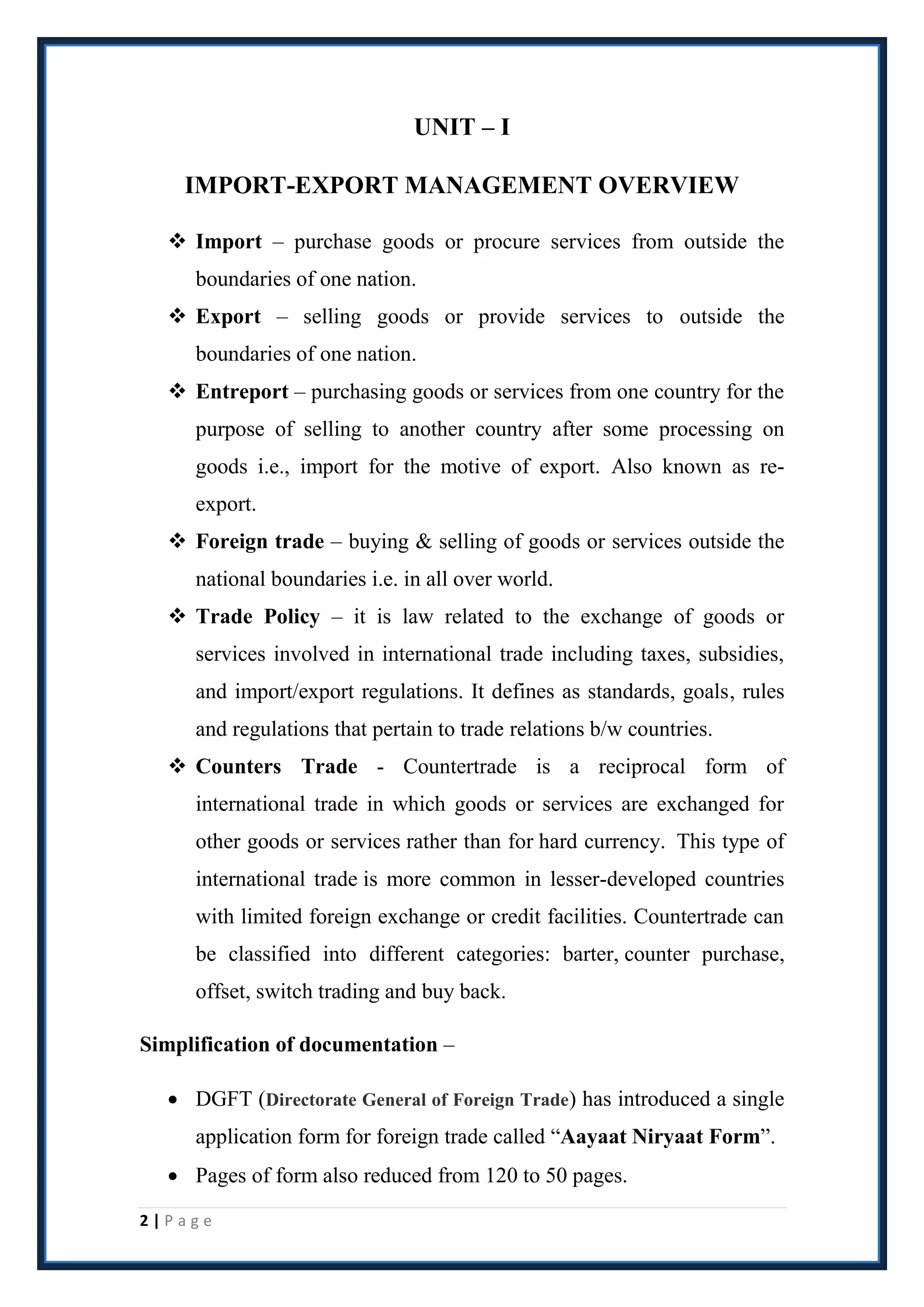 EXPORT & IMPORT POLICY & DOCUMENTATION | PDF