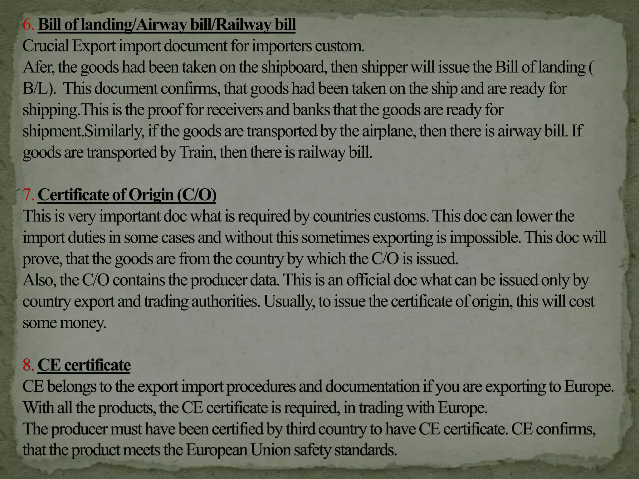 Import Export Procedure and Documentation