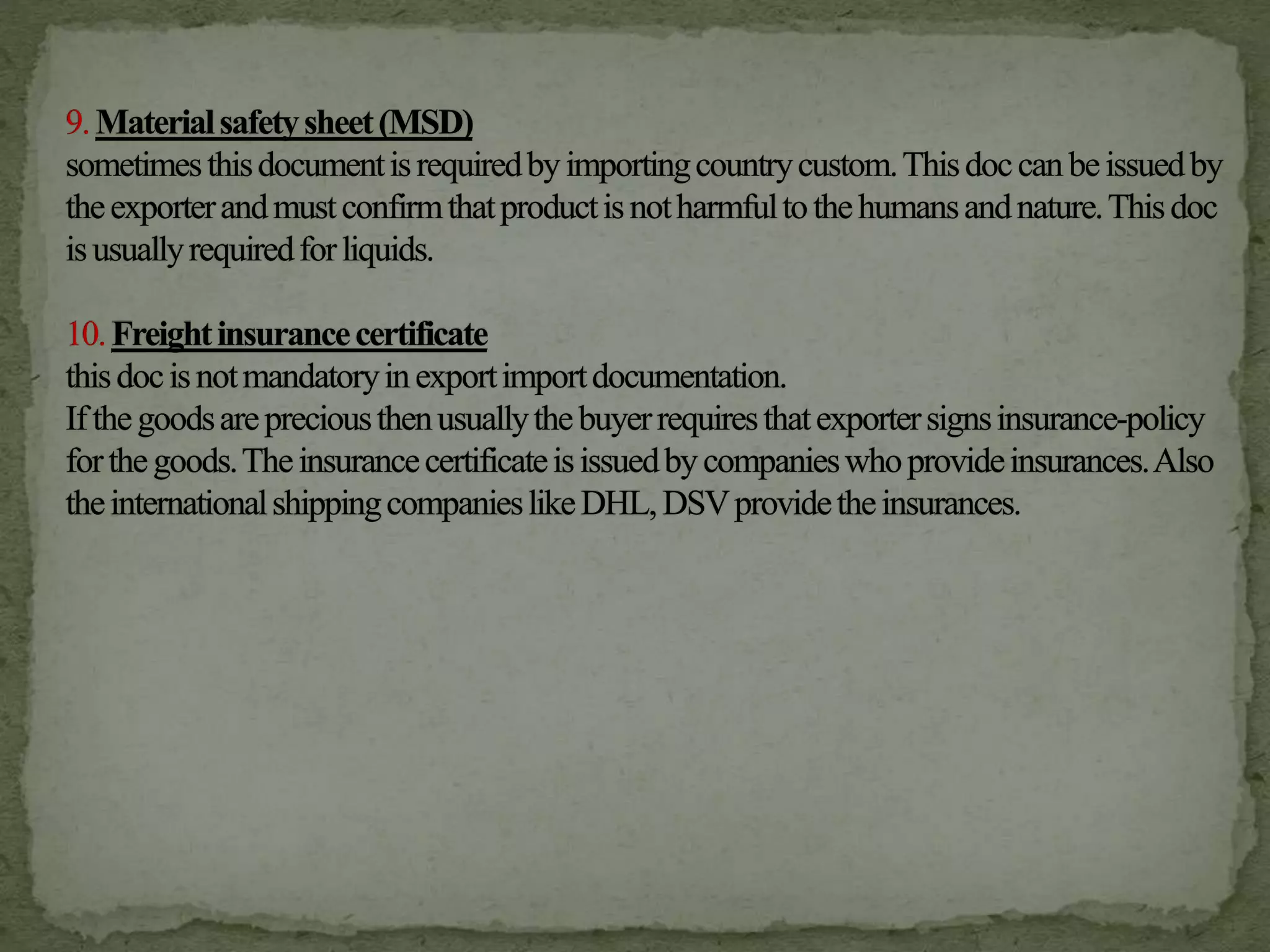 Import Export Procedure and Documentation