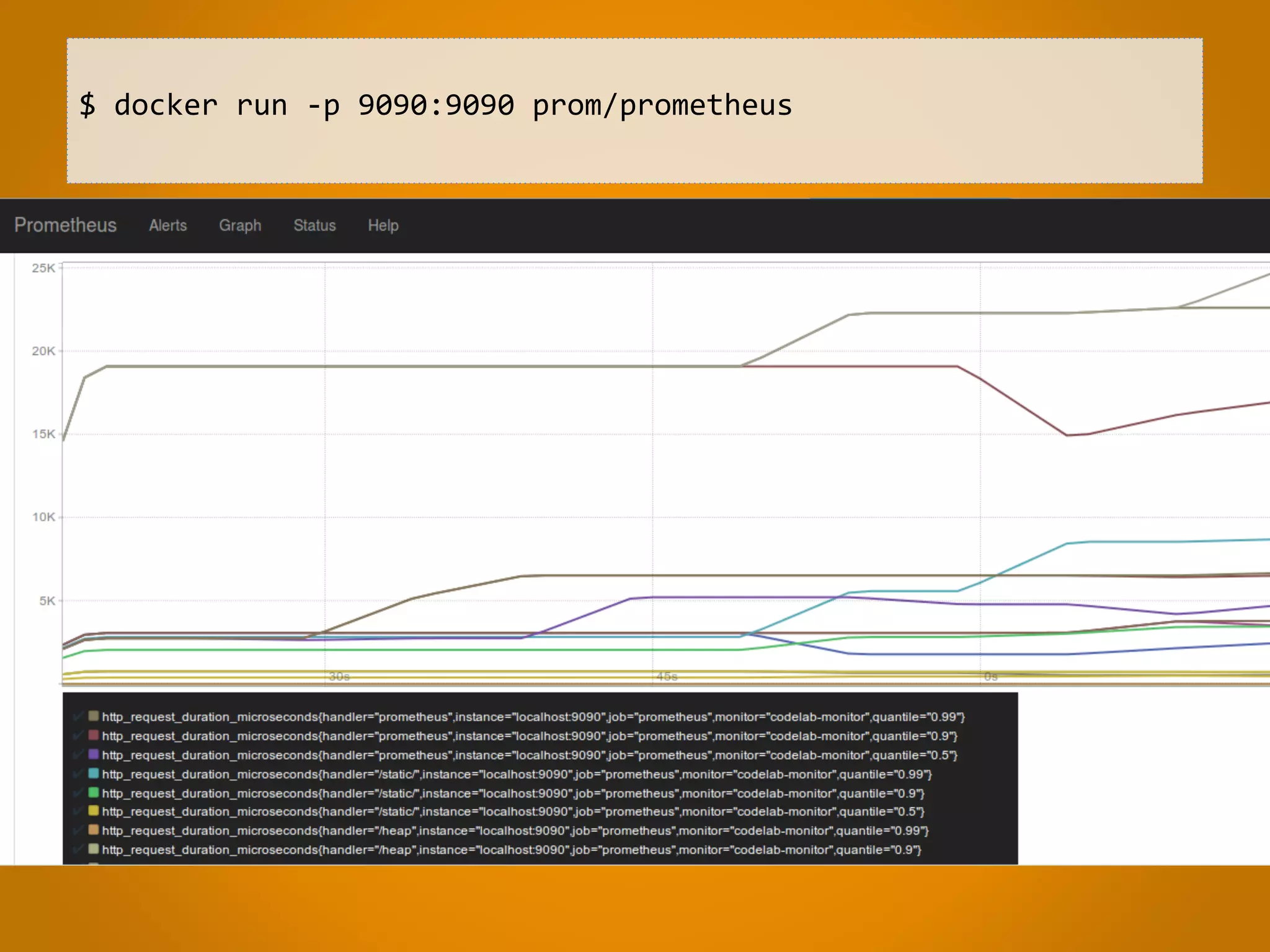 $ docker run -p 9090:9090 prom/prometheus 