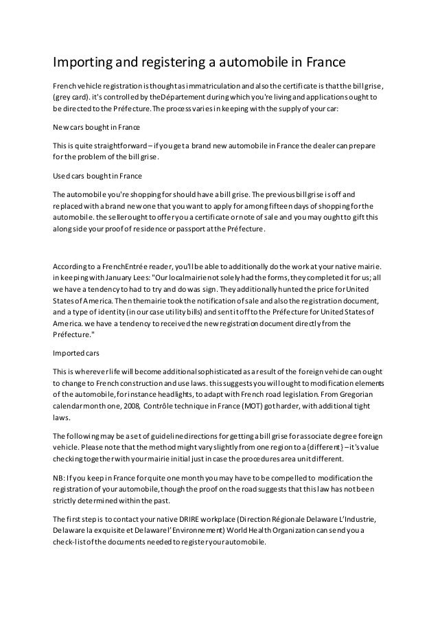 Importing and registering a automobile in france