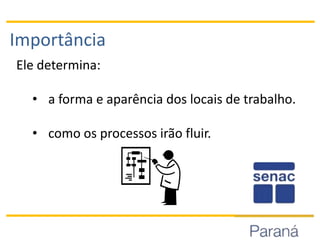 ImportânciaEle determina:a forma e aparência dos locais de trabalho.