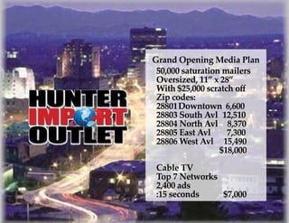 Hunter Import Outlet Grand Opening Plan
