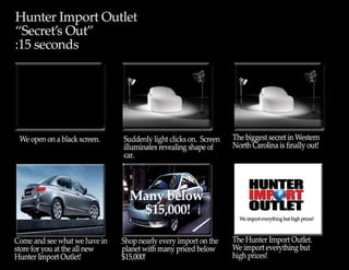 Hunter Import Outlet Grand Opening Plan
