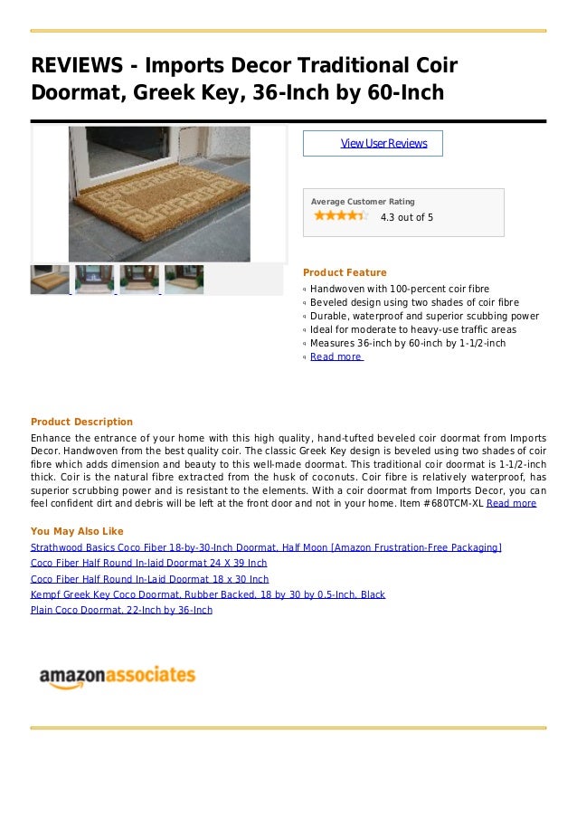 Imports Decor Traditional Coir Doormat Greek Key 36 Inch
