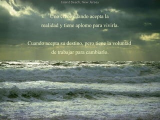 Uno crece cuando acepta la  realidad y tiene aplomo para vivirla. Cuando acepta su destino, pero tiene la voluntad  de trabajar para cambiarlo. 