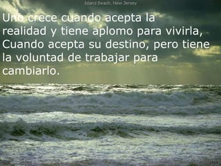 Uno crece cuando acepta la  realidad y tiene aplomo para vivirla, Cuando acepta su destino, pero tiene la voluntad de trabajar para cambiarlo. 