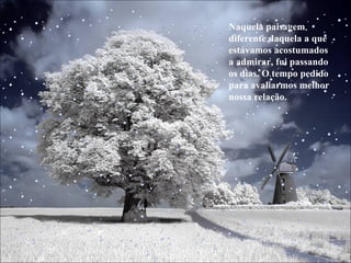 Naquela paisagem diferente daquela a que estávamos acostumados a admirar, fui passando os dias. O tempo pedido para avaliarmos melhor nossa relação. 