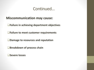 Impotance and impact of communication in production process | PPTX