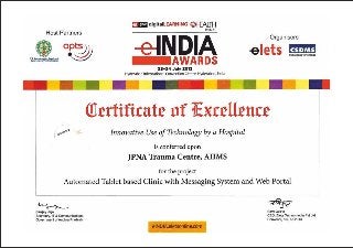 mCura enabled Tablet based appointment system at All India Institute of Medical Sciences gets certificate of excellence
