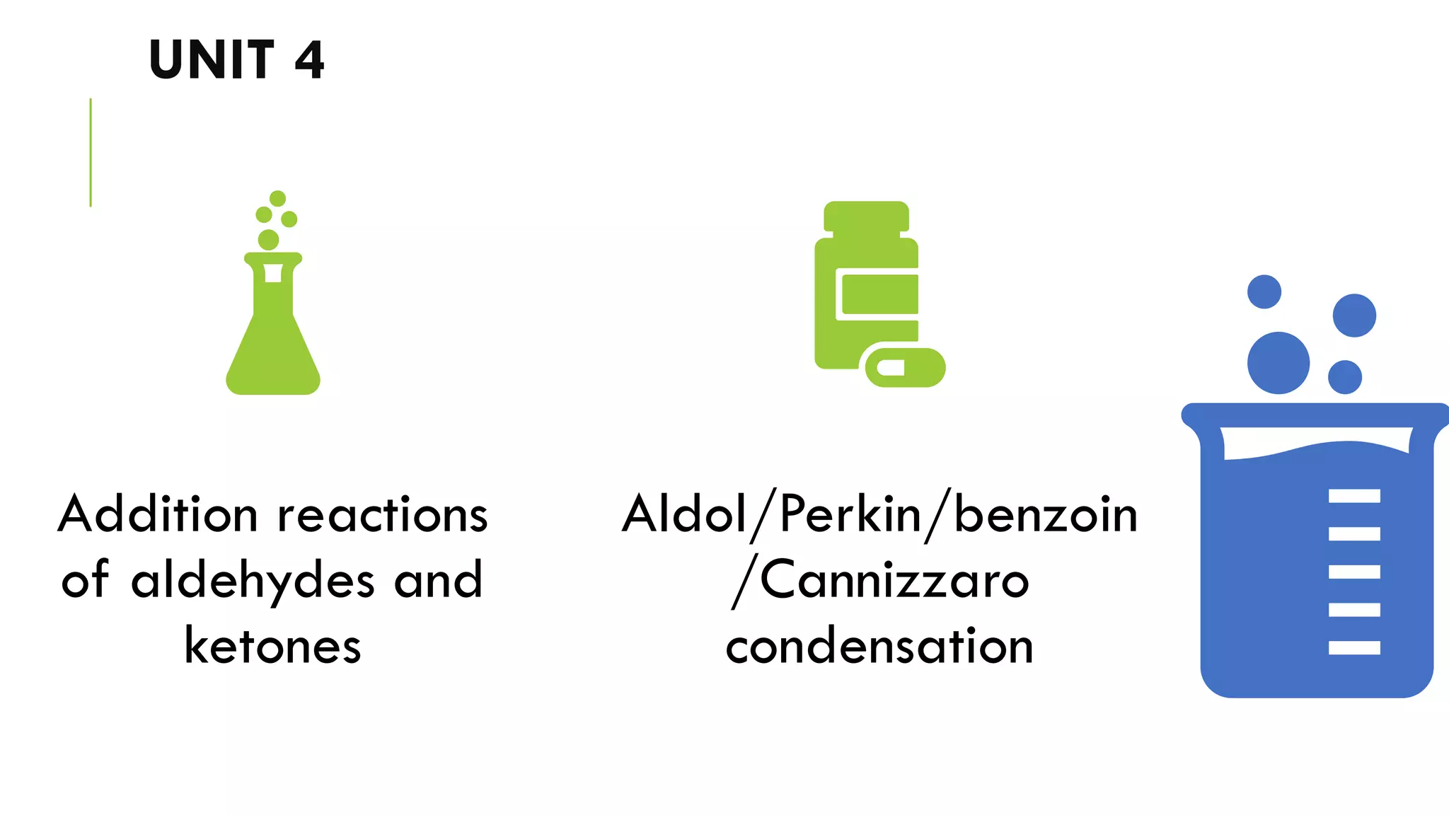 UNIT 4
Addition reactions
of aldehydes and
ketones
Aldol/Perkin/benzoin
/Cannizzaro
condensation
 