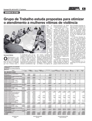 GOVERNO DO ESTADO



Grupo de Trabalho estuda propostas para otimizar
o atendimento a mulheres vítimas de violência
                                                                                  lizar     os   Desenvolvimento em Rede          lhar as medidas sugeridas, ór-
                                                                                  proces-        do Espírito Santo (Aderes).      gãos que serão envolvidos em
                                                                                  sos     que        De acordo com o coor-        cada iniciativa, valores pro-
                                                                                  apuram a       denador do grupo, o vice-        postos e vão pontuar quais
                                                                                  agressão a     -governador Givaldo Vieira,      serão as propostas eleitas
                                                                                  mulheres       durante a reunião foi deﬁnida    para serem inseridas no pla-
                                                                                  no Estado.     a criação de dois grupos de      no de ação estadual, que está
                                                                                      Partici-   estudos. “O primeiro irá ela-    em fase de elaboração pelo
                                                                                  param da       borar propostas para tornar      Governo.
                                                                                  reunião,       ágil o processo de apuração          O Governo Estadual ﬁr-
                                                                                  o     secre-   da violência contra a mulher     mou com o Governo Federal
                                                                                  tário    de    e deve sugerir iniciativas in-   o Pacto Nacional de Enfren-
                                                                                  Estado da      tegradas envolvendo a Polícia    tamento à Violência contra as
                                                                                  Segurança      Militar, Delegacia da Mulher,    Mulheres na administração
                                                                                  Pública,       Ministério Público e o Poder     anterior. O documento pro-
                                                                                  Henrique       Judiciário. O segundo grupo      pôs acordo de cooperação
                                                                                  Herke-         terá como foco de estudo a       mediante a união de esfor-
                                                                                  nhoff,     o   integração da mulher vítima      ços para o desenvolvimento
                                                                                  secretário     de agressão, a programas já      de ações integradas para a
                                                                                  de Estado      desenvolvidos pelo Governo       promoção dos direitos das
                                                                                  de Ações       do Estado, como: qualiﬁcação     mulheres, redução da violên-
                                                                                  Estratégi-     proﬁssional, economia solidá-    cia, da pobreza, promoção da
                                                                                  cas,    An-    ria para que possa conquistar    igualdade de gênero. Neste
Sucursal Vitória               é coordenado pelo vice-go-      dré Garcia, representantes        independência ﬁnanceira lon-     ano, estes compromissos se-
                               vernador Givaldo Vieira. Na     das secretarias de Estado da      ge do agressor”, explicou Gi-    rão repactuados entre os go-
      enfrentamento à vio-     manhã de terça-feira dia 26     Justiça; de Assistência Social,   valdo Vieira.                    vernos, e para isso, o Estado

O     lência contra a mulher
      está sendo debatido
pelo Governo do Estado por
                               de abril, o grupo se reuniu,
                               e instituiu dois subgrupos
                               de estudos que terão foco na
                                                               Trabalho e Direitos Humanos
                                                               (SEASTDH); da Saúde, e tam-
                                                               bém do Tribunal de Justiça,
                                                                                                     A próxima reunião já está
                                                                                                 marcada para o dia 24 de
                                                                                                 maio, na sede do Ministério
                                                                                                                                  prepara seu plano de ação em
                                                                                                                                  favor das mulheres.
                                                                                                                                      Fonte:Assessoria de Co-
meio de grupo de trabalho,     elaboração de propostas para    Ministério Público, Defenso-      Público Estadual. Na data, os    municação da Vice-governa-
que tem o mesmo nome, e        otimizar o atendimento e agi-   ria Pública e da Agência de       grupos criados deverão deta-     doria
 