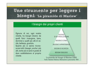 Uno strumento per leggere i
bisogni: “La piramide di Maslow”
 