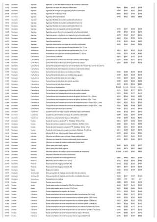15003 Escolares Agendas Agendas 1º Año del bebe con tapas de cartulina sublimable
16253 Escolares Agendas Agendas con tapas de cartulina sublimable $890 $846 $810 $774
15008 Escolares Agendas Agendas de la mujer con tapas de cartulina sublimable $700 $665 $637 $609
16598 Escolares Agendas Agendas de rock (tapa dura) $860 $817 $783 $748
16597 Escolares Agendas Agendas del emprendedor $970 $922 $883 $844
15014 Escolares Agendas Agendas flexibles de madera sublimable 10x15 cm.
15015 Escolares Agendas Agendas flexibles de madera sublimable 15x21 cm.
15016 Escolares Agendas Agendas flexibles de madera sublimable 30x21 cm.
15023 Escolares Agendas Agendas mini con tapas de cartulina sublimable $470 $447 $428 $409
15028 Escolares Agendas Agendas para el docente con tapas de cartulina sublimable $780 $741 $710 $679
16232 Escolares Agendas Agendas para el estudiante con tapas de cartulina sublimable $570 $542 $519 $496
15033 Escolares Agendas Agendas para la embarazada con tapas de cartulina sublimable $800 $760 $728 $696
16291 Escolares Agendas Agendas pediatricas $730 $694 $664 $635
15038 Escolares Agendas Agendas veterinarias con tapas de cartulina sublimable $490 $466 $446 $426
16230 Escolares Anotadores Anotadores con tapas de cartulina sublimable 10 x 15 cm
16231 Escolares Anotadores Anotadores con tapas de cartulina sublimable 15 x 21 cm $355 $337 $323 $309
16229 Escolares Anotadores Anotadores con tapas de cartulina sublimable 7 x 10 cm $185 $176 $168 $161
15373 Escolares Cartucheras Cartucheras con fuelle $365 $347 $332 $318
15378 Escolares Cartucheras Cartucheras de cordura con dorso de colores y cierre negro $195 $185 $177 $170
16288 Escolares Cartucheras Cartucheras de cordura con dorso y cierres de colores $205 $195 $187 $178
16263 Escolares Cartucheras Cartucheras de simil neoprene con dorso blanco de neoprene y cierres de colores
16262 Escolares Cartucheras Cartucheras de simil neoprene con dorso y cierres de colores
15396 Escolares Cartucheras Cartucheras de tela dorso con motivos surtidos. $250 $238 $228 $218
15395 Escolares Cartucheras Cartucheras de tela dorso con motivos tipo aguayo. $250 $238 $228 $218
15398 Escolares Cartucheras Cartucheras de tela dorso de color negro. $250 $238 $228 $218
15397 Escolares Cartucheras Cartucheras de tela dorso de colores surtidos. $250 $238 $228 $218
15394 Escolares Cartucheras Cartucheras de tela dorso de jean. $240 $228 $218 $209
15403 Escolares Cartucheras Cartucheras desplegables $1220 $1159 $1110 $1061
15390 Escolares Cartucheras Cartucheras simil neoprene con dorso de cordura de colores. $195 $185 $177 $170
15389 Escolares Cartucheras Cartucheras simil neoprene con dorso de cordura negro. $195 $185 $177 $170
16256 Escolares Cartucheras Cartucheras simil neoprene con dorso de glitter (brillitos) ( 22 x 11cm). $335 $318 $305 $291
16257 Escolares Cartucheras Cartucheras simil neoprene con dorso de glitter (brillitos) (25 x 17cm). $365 $347 $332 $318
15384 Escolares Cartucheras Cartucheras simil neoprene con dorso de neoprene y cierre negro (22 x 11cm). $245 $233 $223 $213
15385 Escolares Cartucheras Cartucheras simil neoprene con dorso de neoprene y cierre negro (25 x 17cm). $295 $280 $268 $257
16457 Escolares Cartucheras Valijitas para arte (incluye crayones) $550 $523 $501 $479
15463 Escolares Cuadernos Cuadernos A5 con hojas rayadas anilladas (tapas sublimables) $540 $513 $491 $470
15468 Escolares Cuadernos Cuadernos abrochados con tapas de cartulina sublimable $280 $266 $255 $244
15473 Escolares Cuadernos Cuadernos universitarios (tapas sublimables) $730 $694 $664 $635
15529 Escolares Fundas Funda de cordura carpeta Nº 3. Medidas: 48,5 x 27cm. $355 $337 $323 $309
15530 Escolares Fundas Funda de cordura cuaderno común. Medidas: 32,05 x 23cm. $280 $266 $255 $244
15539 Escolares Fundas Funda de simil neoprene carpeta Nº 3. Medidas: 48,5 x 27cm. $480 $456 $437 $418
15540 Escolares Fundas Funda de simil neoprene cuaderno común. Medidas: 35 x 24cm. $315 $299 $287 $274
15658 Escolares Libretas Libreta de firmas 1ra comunion (tapas sublimables) $490 $466 $446 $426
15638 Escolares Libretas Libretas con dibujos para colorear (tapas sublimables) $155 $147 $141 $135
15648 Escolares Libretas Libretas con tapas de cartulina sublimable (Hojas rayadas) $310 $295 $282 $270
15653 Escolares Libretas Libretas con tapas de madera sublimable (Hojas lisas)
16502 Escolares Libretas Libros para pintar de 4 paginas $640 $608 $582 $557
16503 Escolares Libretas Libros para pintar de 8 paginas $920 $874 $837 $800
15738 Escolares Mochilas Mochilas adultos de cordura (area estampable de neoprene) $1060 $1007 $965 $922
16543 Escolares Mochilas Mochilas infantiles de cordura (estandar)
15733 Escolares Mochilas Mochilas infantiles de cordura (premium) $880 $836 $801 $766
15748 Escolares Mochilas Mochilitas de microfibra con cordon $225 $214 $205 $196
16554 Escolares Pizarras Pizarras de tela (magica) tamaño A3 $560 $532 $510 $487
16337 Escolares Pizarras Pizarras de tela (magica) tamaño A4 $395 $375 $359 $344
15973 Escolares Reglas Reglas de madera $120 $114 $109 $104
16073 Escolares Set de jardin Sets para jardin de 3 piezas (con bordes bies de colores) $440
16078 Escolares Set de jardin Sets para jardin de 3 piezas (con bordes remallados blancos) $460 $437 $419 $400
16048 Escolares Señaladores Señaladores de madera $100 $95 $91 $87
15518 Fundas Anteojos Fundas para anteojos $200 $190 $182 $174
16632 Fundas Asado Funda para asados rectangular (22x25cm diametro) $460 $437 $419 $400
15523 Fundas Asado Funda para asados semi circular (27x25 cm) $490 $466 $446 $426
16602 Fundas Celulares Funda colgante para cargador de celular $225 $214 $205 $196
15549 Fundas Celulares Funda smartphone de simil neoprene ambas caras blancas (9x15cm). $195 $185 $177 $170
16285 Fundas Celulares Funda smartphone de simil neoprene dorso brillante glitter (10x14cm). $245 $233 $223 $213
16286 Fundas Celulares Funda smartphone de simil neoprene dorso brillante glitter (10x16cm). $255 $242 $232 $222
16287 Fundas Celulares Funda smartphone de simil neoprene dorso brillante glitter (10x18cm). $265 $252 $241 $231
15551 Fundas Celulares Funda smartphone de simil neoprene dorso con colores surtidos (9x15cm). $195 $185 $177 $170
15552 Fundas Celulares Funda smartphone de simil neoprene dorso con motivos surtidos ( 9x15cm). $195 $185 $177 $170
15550 Fundas Celulares Funda smartphone de simil neoprene dorso negro ( 9x15cm). $195 $185 $177 $170
15559 Fundas Celulares Funda smartphone de simil neoprene dorso negro (10x14cm). $175 $166 $159 $152
 