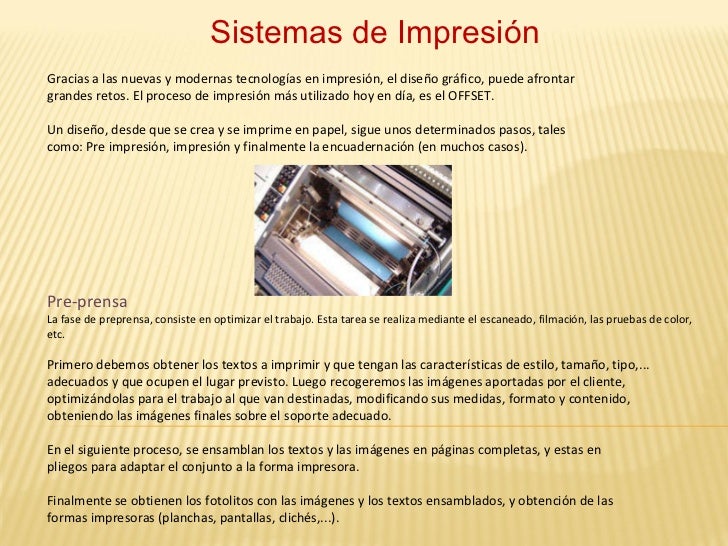 Impresión Pre Prensa, Prensa y Post Prensa