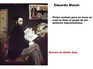 Eduardo Manet Pintor realista pero en torno al cual se forjo el grupo de los pintores impresionistas Retrato de Emilio Zola 