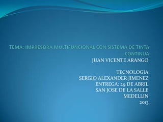 JUAN VICENTE ARANGO
TECNOLOGIA
SERGIO ALEXANDER JIMENEZ
ENTREGA: 29 DE ABRIL
SAN JOSE DE LA SALLE
MEDELLIN
2013
 