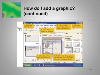 How do I add a graphic?
(continued)




                          17
 