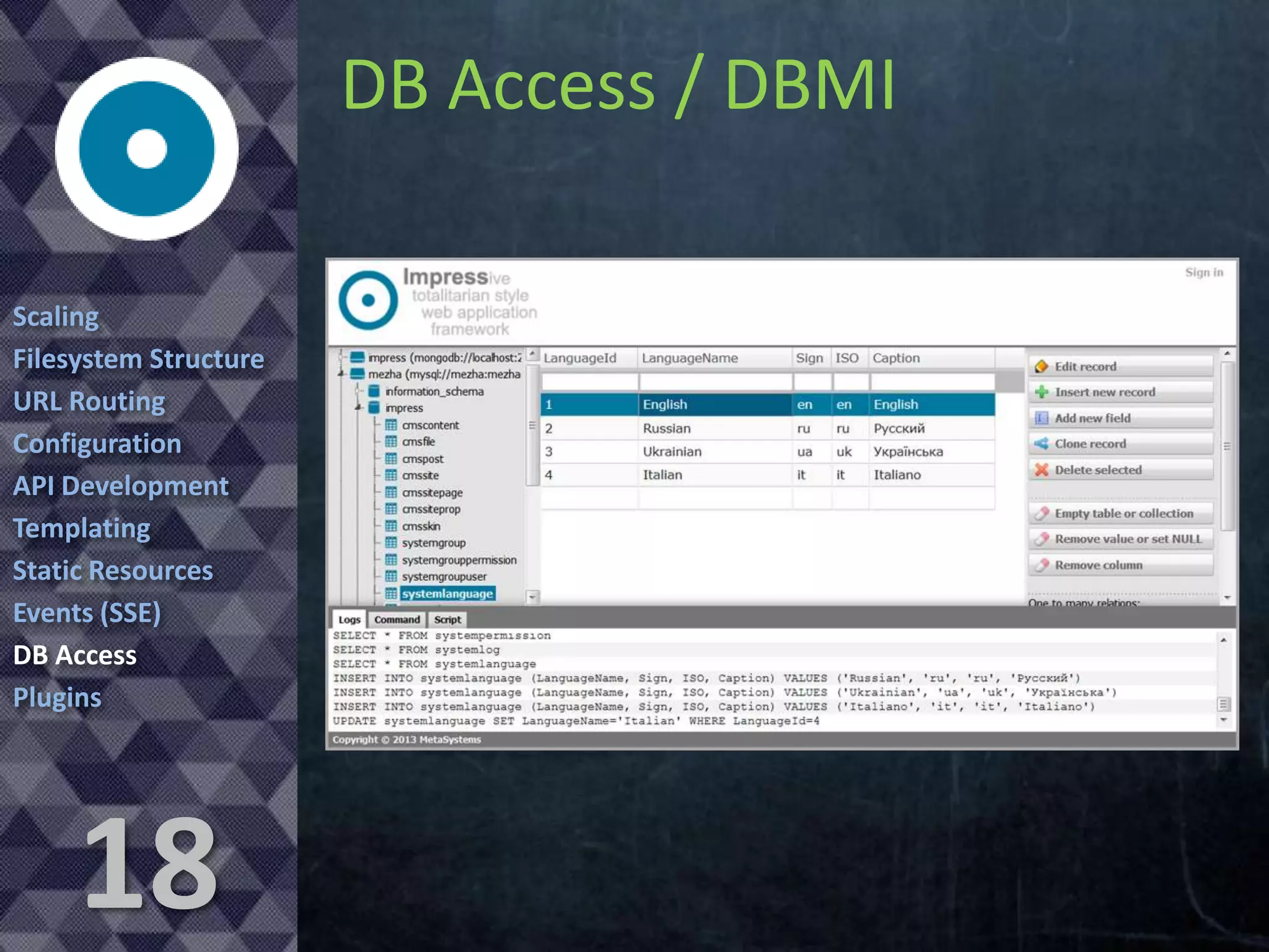 DB Access / DBMI
Scaling
Filesystem Structure
URL Routing
Configuration
API Development
Templating
Static Resources
Events (SSE)
DB Access
Plugins

18

 