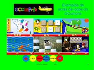 Exemplos de ecrãs de jogos do GCompris Ajuda Ficha  técnica Menu capa 