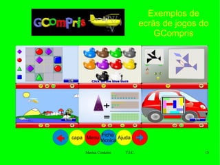 Exemplos de ecrãs de jogos do GCompris Ajuda Ficha  técnica Menu capa 