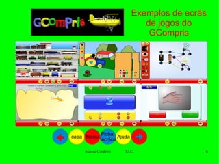 Exemplos de ecrãs de jogos do GCompris Ajuda Ficha  técnica Menu capa 