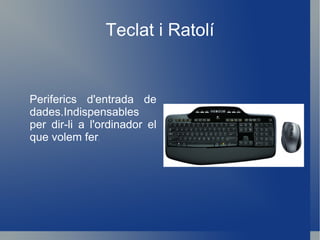 Teclat i Ratolí Periferics d'entrada de dades.Indispensables per dir-li a l'ordinador el que volem fer . 