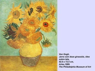 Van Gogh,
Jarra com doze girassóis, óleo
sobre tela,
92.0 x 72.5 cm,
Arles,1889.
The Philadelphia Museum of Art
 