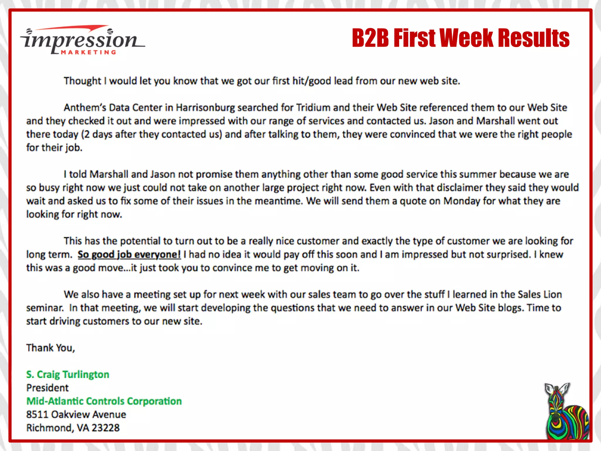 B2B First Week Results
 