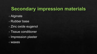 Impression materials classification and techniques | PPTX