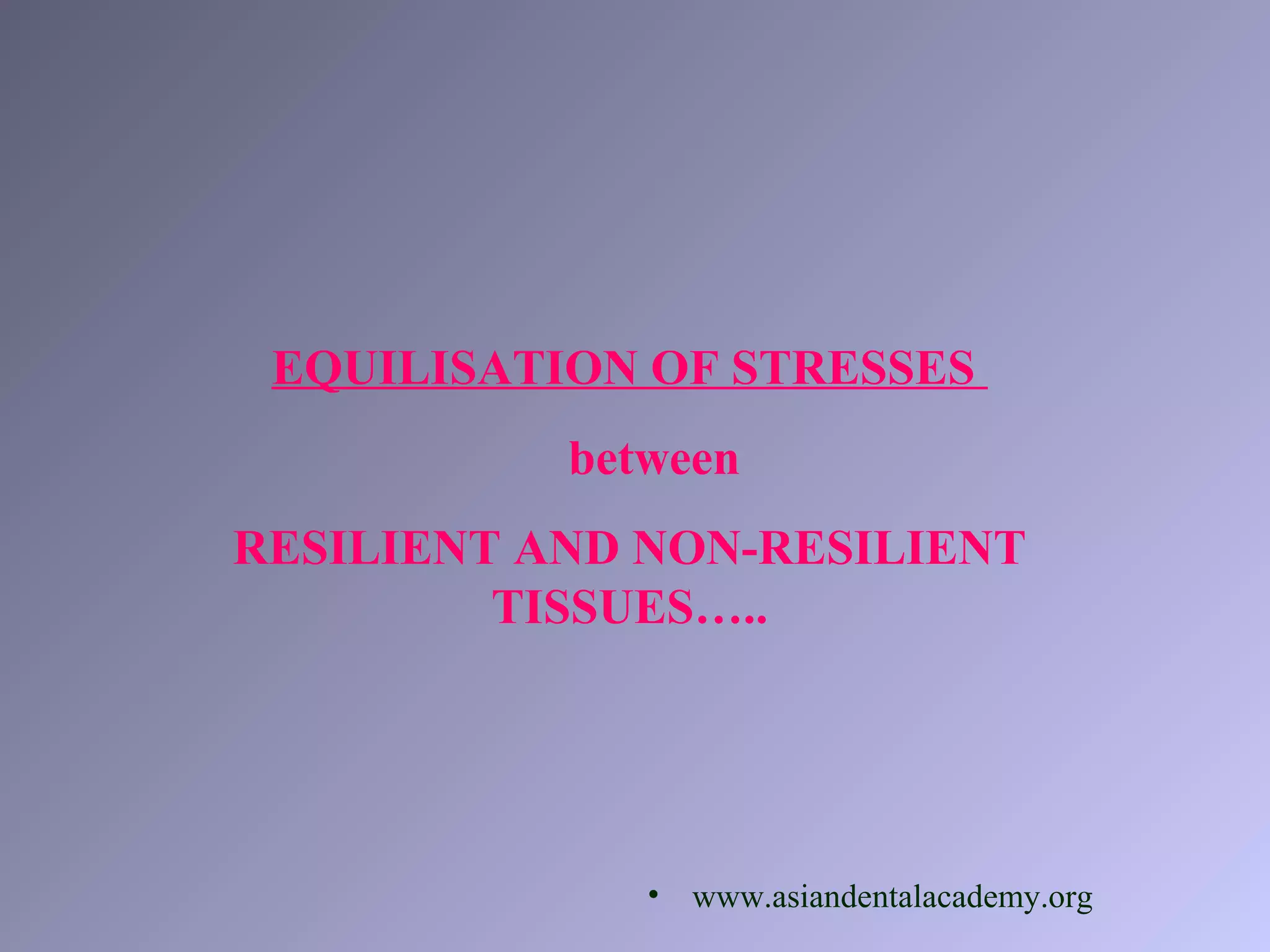 EQUILISATION OF STRESSES
between
RESILIENT AND NON-RESILIENT
TISSUES…..
• www.asiandentalacademy.org
 