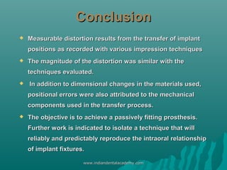 ConclusionConclusion
 Measurable distortion results from the transfer of implantMeasurable distortion results from the tr...