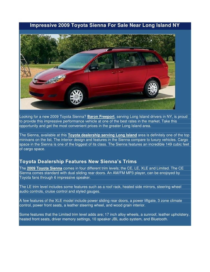 impressive 2009 toyota sienna for sale near long island ny
