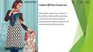SLSHTX1215A
              Aesthetic Off White Churidar Suit


              Add magnetic appeal to your charm in
              this off white, black and blue shade faux
              crepe churidar suit. Kameez features
              printed geometric patterns enhanced with
              resham embroidered floral patterns.
 