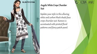 SLSHTX1218A
              Angelic White Crepe Churidar
              Suit
              Update your style in this alluring
              white and carbon black shade faux
              crepe churidar suit. Kameez is
              accentuated with printed floral
              patterns and fancy patch panel.
 