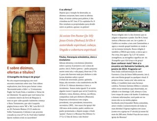 O Evangelho da Graça é de graça! 
E sobre dízimos, ofertas e títulos? 
No site euqueroumaigreja.com você encontra materiais sobre isso. Tem vídeos explicativos, tem livros para baixar como: ‘Reconsiderando o Odre’, e, ‘Cristianismo Pagão’ de Frank Viola, e também o ‘Deixe de ser dizimista’. Eu aposto que você nunca leu o contexto inteiro do livro de Maquias 3, nem se quer sabe quando realmente começa o Novo Testamento, que não é naquela página branca entre ‘Ml’ e ‘Mt’. Leia Hb 9:15 ao 20. Portanto Mateus 23:23 ainda eraVelho Testamento. O dízimo é um preceito cravado na cruz (2ª Co 3). Você não é ladrão! Quem roubava eram os sacerdotes! 
E as ofertas? 
Depois que o templo foi destruído, os dízimos cessaram, bem como as ofertas. Hoje, só existe coletas para pobres, é tão cristalino no N.T. leia 2ª Co capítulos 8 e 9. Eles vendiam as propriedades para dividir entre os pobres, apenas: os pobres! 
Só existe Um Pastor (Jo 10): Jesus Cristo (Yeshua) Só Ele é autoridade espiritual, cabeça, Ungido e cobertura espiritual. 
Títulos, hierarquia eclesiástica, clero e nicolaísmo: 
Adonai abomina o nicolaísmo (domínio sobre o povo). O primeiro a ter o dom de pastor, isto é, Pedro (petros –pedra pequena assim como nós, e não papa), disse em 1ª Pe 5, para não fazerem nada por dinheiro e não terem domínio sobre o povo! 
O título de reverendo, pastor, apóstolo, bispo, são recentes e são condenáveis em Mt 23:8 ao 13. Adonai abomina o clero, o nicolaísmo. Somos todos iguais! E se existe alguém maior é aquele que serve! Comércio, dinheiro, votos, dízimos, ofertas, sacrifícios, campanhas, tudo por dinheiro (Mamom). Empresas eclesiásicas com cargos, presidente, vice-presidente, tesoureiro, secretário, CNPJ… Isto nunca foi igreja! Até 100 anos atrás existia: padre católico ou padre protestante, e depois surgiu o título ‘pastor’. Pastor é o Messias! Em Efésios 4 e 1ª Co 12 fala de dons e não títulos! 
Nossa religião não é a dos homens que se julgam e disputam o poder. Em Mt 4, Satan tentou o Messias com: ser, ter e poder. A Católica se rendeu a isso com Constantino, e agora o mundo gospel também se rende e cai na mesma tentação. Nossa religião é também a ÚNICA que existe, a única que o Pai criou, leia agora: Tg 1:27. Só somos evangélicos, se envagélico significa ser do Evangelho que é da Graça e de graça! 
Quer conhecer mais? Vem aí o encontro em Balneário Camboriú, em janeiro de 2014. Programe-se! 
Uma linda confraternização de amor. Faremos a Ceia de Amor biblicamente, isto é, não com hóstia gospel ou qualquer ritual. O próprio termo ‘santa-ceia’ não existe na bíblia, e é também mais uma herança católica. Teremos batismo bíblicoe estudos sobre essas temáticas aqui dissertadas, no sábado e no domingo. Café, almoço e Ceia. Leve roupa de cama e de banho. O endereço, e demais informações, você pode ver no nosso site ou na minha página: facebook.com/irmaoakel. Muita comunhão, amor cristão e esclarecimento de todas as suas dúvidas! A igreja orgânica em casas (como era a igreja no 1º século) já existe há mais de 280 anos. Venha! Faça da sua casa a igreja do Messias! 