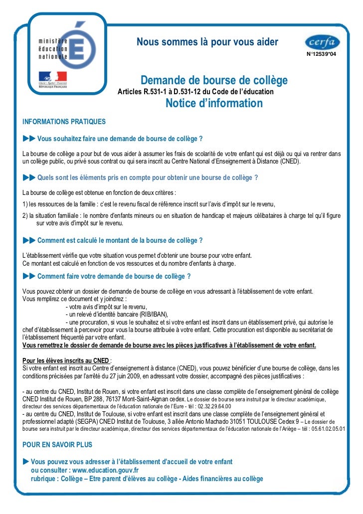 Imprime Notice D Info Bourse College 2012 2013